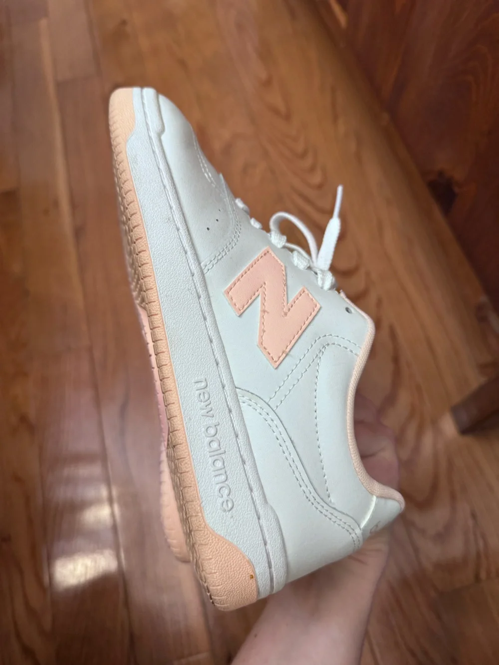 New Balance White & Light Pink Sneakers